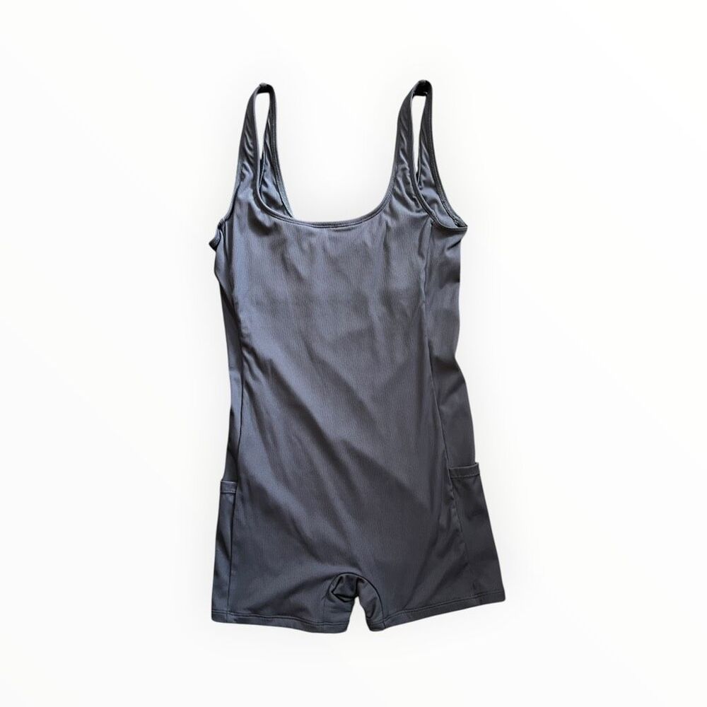 LEGOE Heritage Maternity Ribbed Scoop Neck Short Romper Blue S - Picture 2 of 8